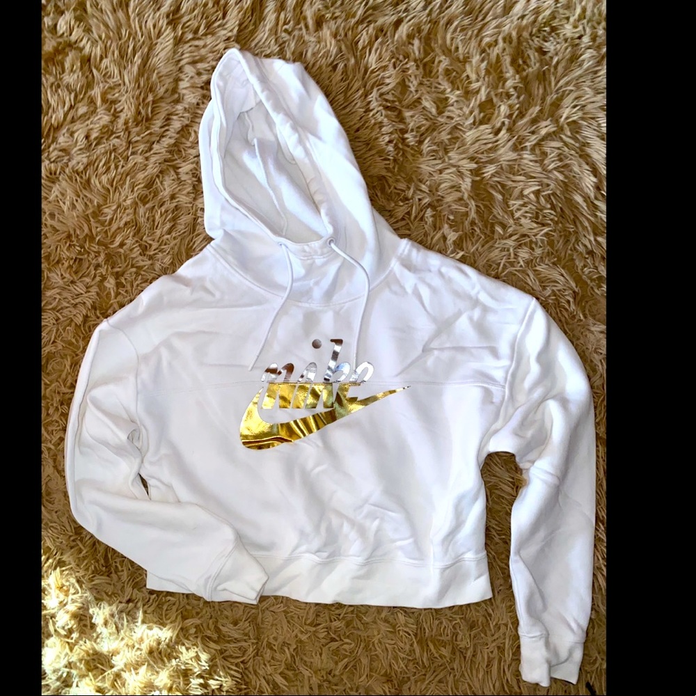 Nike Metallic-Logo Fleece Cropped Hoodie NWOT
